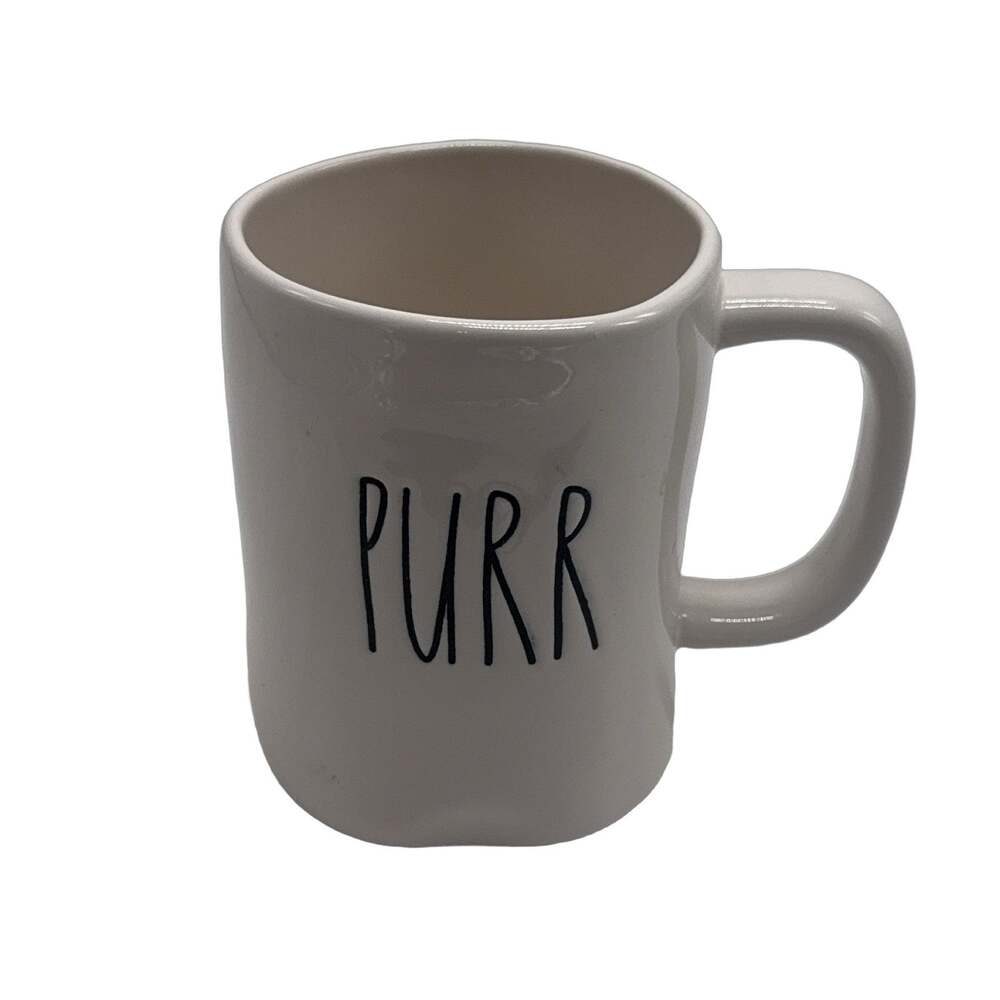 RAE DUNN PURR Artisan Collection Ceramic Mug White Lettering Pottery Cat Coffee